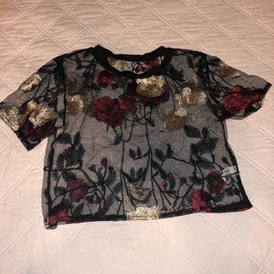 Sheer Black Floral Crop Top